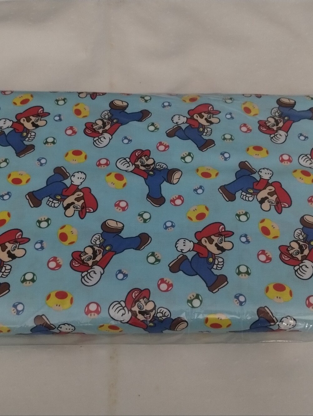 Nintendo Super Mario Cotton Fabric 3 Yards 43" Wide Mario Mushroom Toss Blue